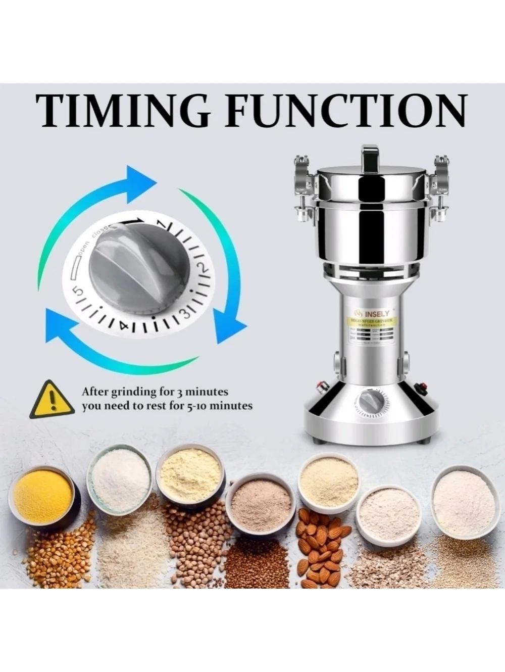INSELY Grain Mill Grinder 300g High Speed Food Grain Mill Wheat Grinder Coffee